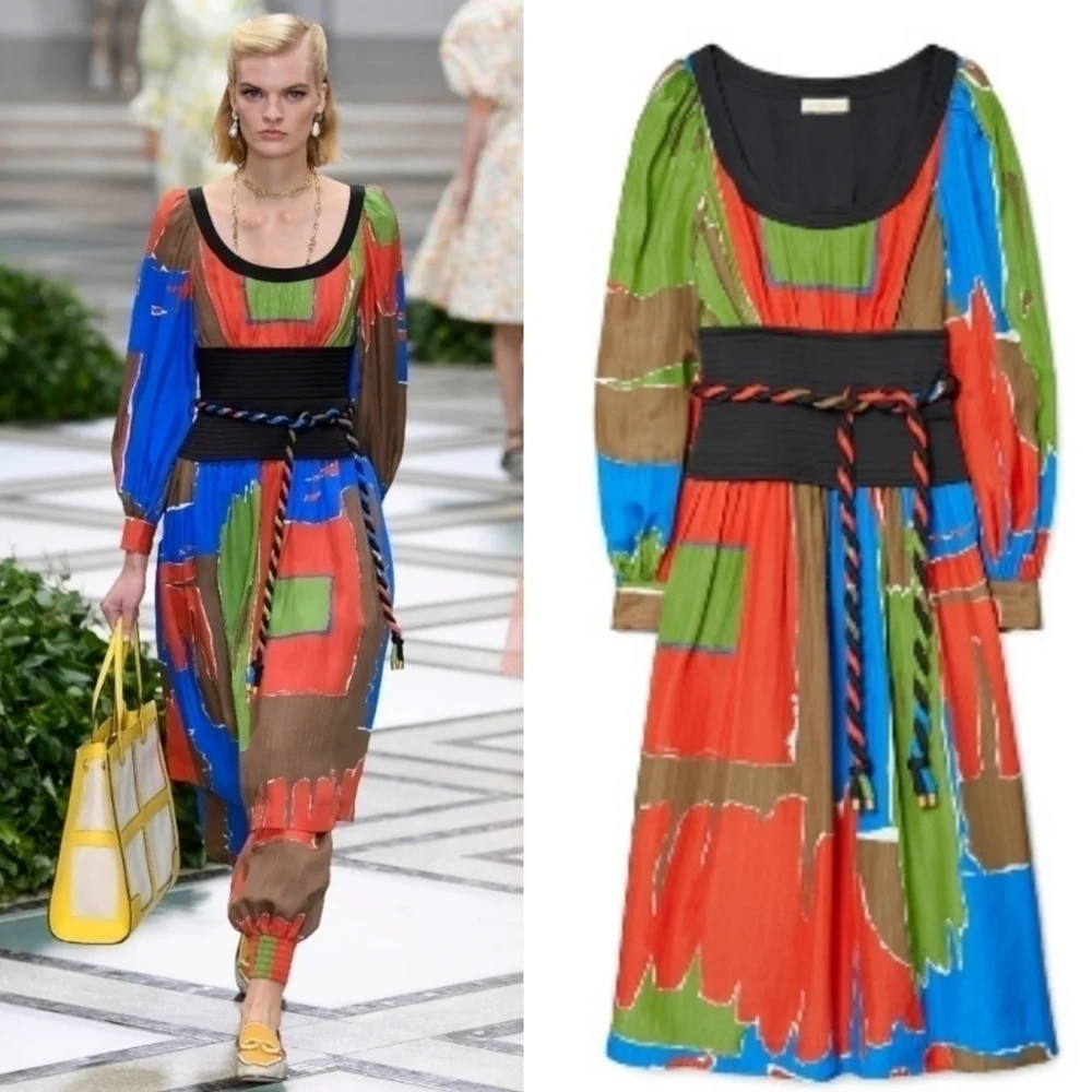 New Tory Burch Tie Waist Painted Geo SS20 Runway Dress NWT Size 2